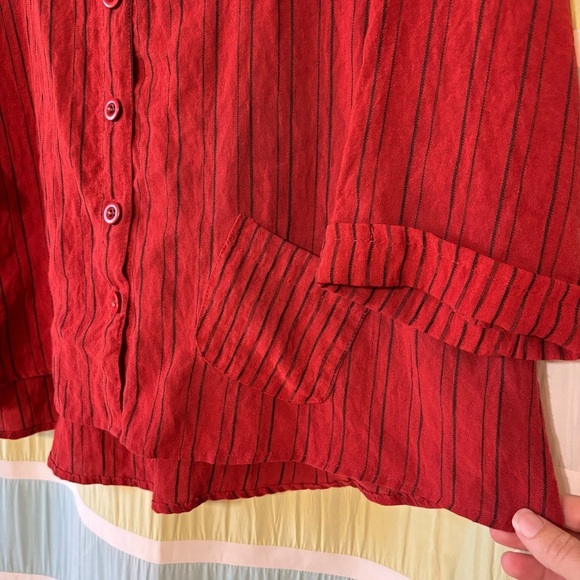 Habitat Striped Lagenlook Button Down Blouse Red Rust Sz Small - Picture 3 of 8